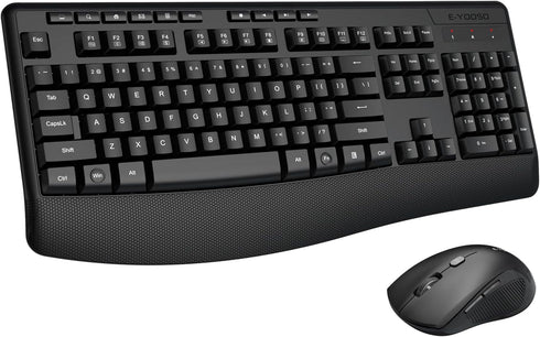 E-YOOSO Wireless Keyboard and Mouse Combo - 2.4GHz Full-Sized Ergonomic Keyboard with Wrist Rest, USB Mouse