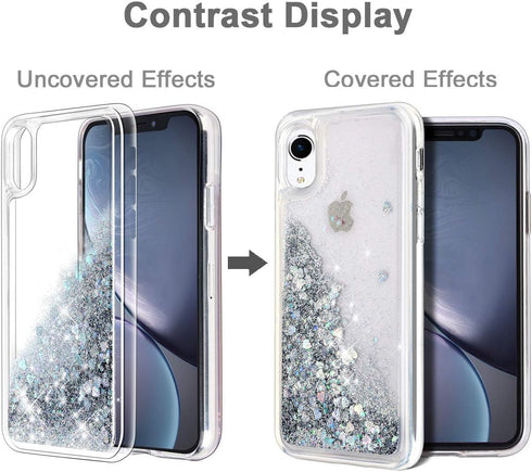 iPhone XR Case, Silver Bling Flowing Liquid Floating Sparkle Colorful Glitter TPU Double Layer Protective Phone Case