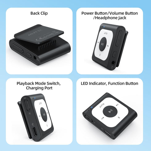 AGPTEK 64GB MP3 A53PL Clip Player with Bluetooth, Portable Music Player with FM Radio, Shuffle, No Phone Needed
