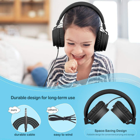 gorsun Kids Headphones - Lightweight Stereo Wired Toddler Headset with Adjustable Headband for Smartphones, Black