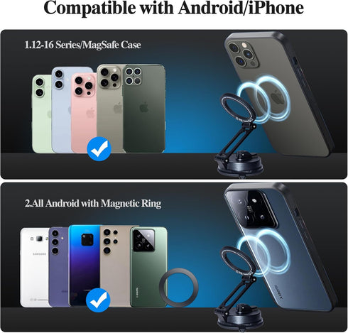 WIWU 360Rotation 17/16/15/14/13/12 for MagSafe Car Mount Magnetic Phone Holder Suction Cup Phone Mount for Car Foldable