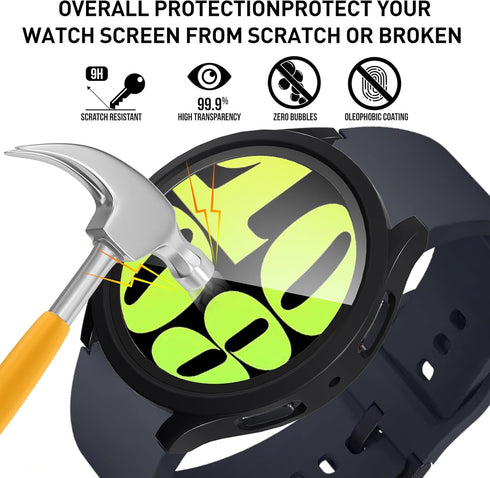 Suoman 2-Pack Waterproof Case for Samsung Galaxy Watch 6 44mm, Hard PC Bumper with Tempered Glass Protector