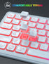 Wireless Keyboard and Mouse - RGB Backlit, Rechargeable & Light Up Letters, Full-Size, Ergonomic Tilt Angle, White