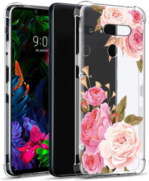 Floral Clear Pretty Phone Case for LG G8 ThinQ (2019 Release), Flower Design Transparent Slim Soft Drop Proof Cover