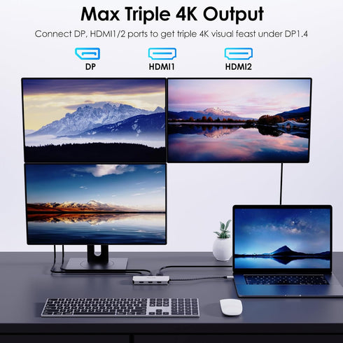WAVLINK HDMI,DP,VGA,3* USB-A2.0 USB C Docking Station, Docking Station Quad Monitors with Dual for Wireless