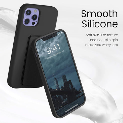 LAUDTEC Silicone Kickstand Case for iPhone 12/12 Pro, Flexible Soft Liquid Silicone Cover with Metal Hand Strap (Black)