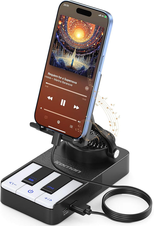 JTEMAN Cell Phone Stand with Bluetooth Speaker and Charging Stand,Piano Keys Design,Music Lovers