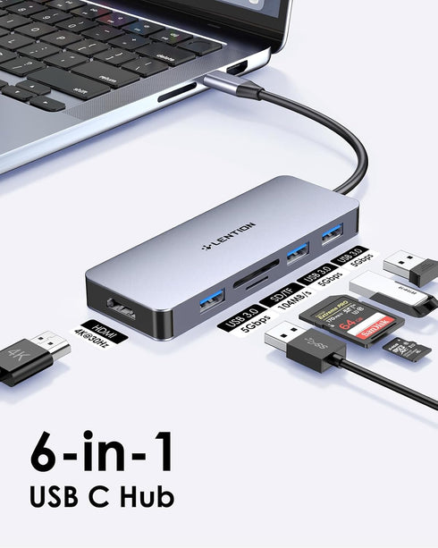 LENTION USB C Hub with 4K HDMI - 3 USB 3.0, SD/Micro SD Card Reader for MacBook Pro & Air
