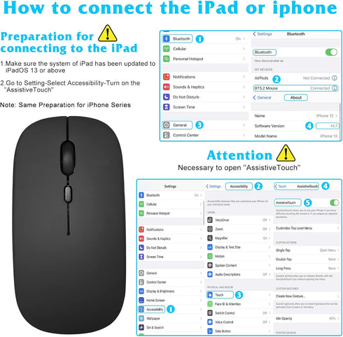 UrbanX 2.4GHz & Bluetooth Mouse, Rechargeable Wireless Mouse for Samsung Galaxy Tab S7 Bluetooth Wireless Mouse for Laptop/PC/Mac/iPad pro/Computer/Tablet/Android Onyx Black