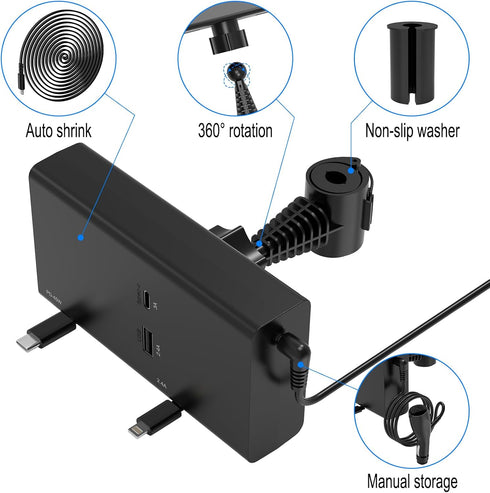 Multi Car Retractable Backseat Charger - 5 in 1 Charging Station Box for iPhone/Samsung, 60W Cigarette Lighter Adapter