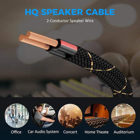 Mygatti 16/2 35 16AWG 2 Speaker Wire Feet, Gauge Speaker Cable, Direct Burial, Durable Nylon Braided, in Wall