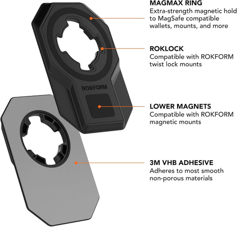 Rokform 3M Universal Adapter, Twist Lock and Mag Safe Compatible, Magnetic Phone Mount, Adapter Mounts to Almost Any