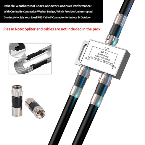 5 Pack Weatherproof RG6 Compression Connectors, 75 Ohm F Connector with Conductive Washer for Coax Cable