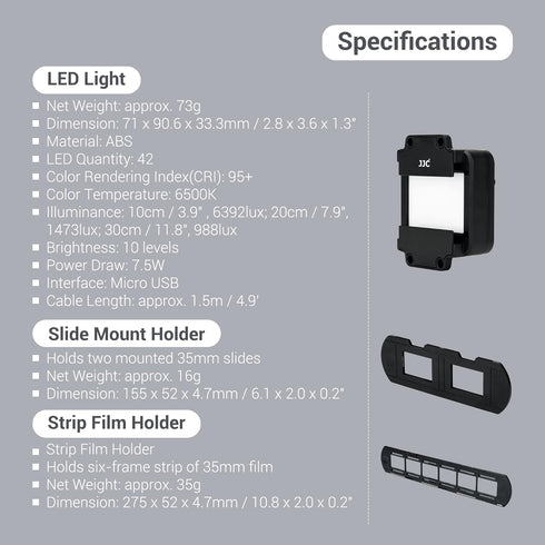 JJC Photo Slide and Film Digitizing LED Light Kit with 35mm Film Strips Holder for Scanning