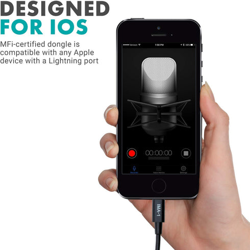 Movo IMA-1 Female 3.5mm TRRS Microphone Adapter Cable to Lightning Connector Dongle Compatible with Apple iPhone, iPad Smartphones and Tablets - Optimized for Microphones/Pro Audio