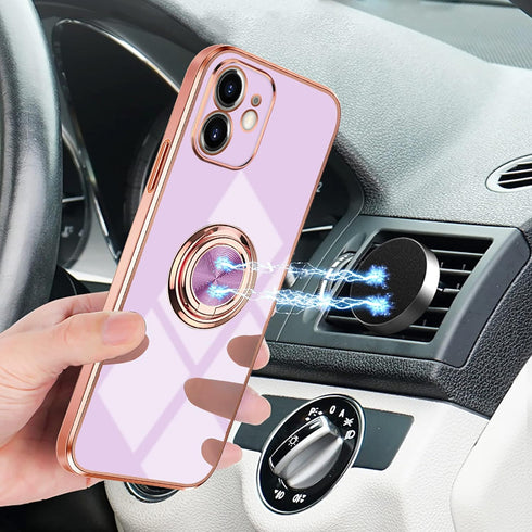 Omorro Rose Gold iPhone 11 Case for Women with Kickstand Ring Holder, 360 TPU Rotation Rings, Slim Luxury Case (Purple)