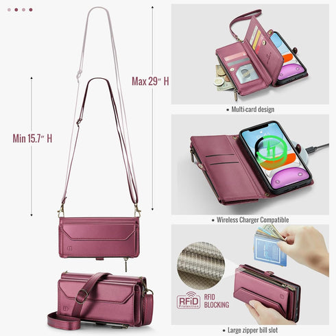 Strapurs 11 7-Card 11 6.1" Wallet Case Compatible with iPhone RFID Blocking Holder Soft PU Leather Magnetic Snap