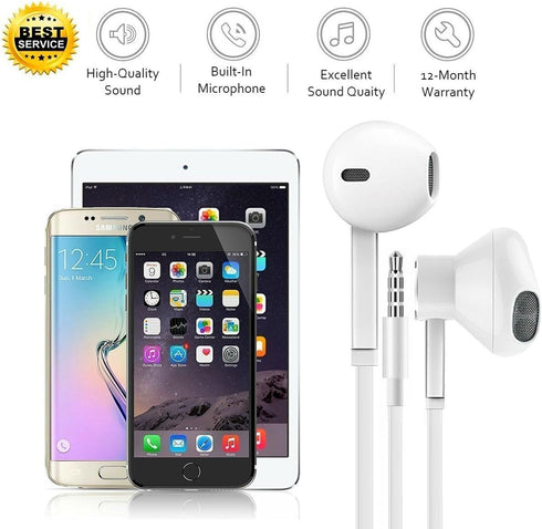 2-Pack White 3.5mm Headset with Microphone, Volume Control & Call Button for PCs, Tablets, Cell Phones, Office & Home.