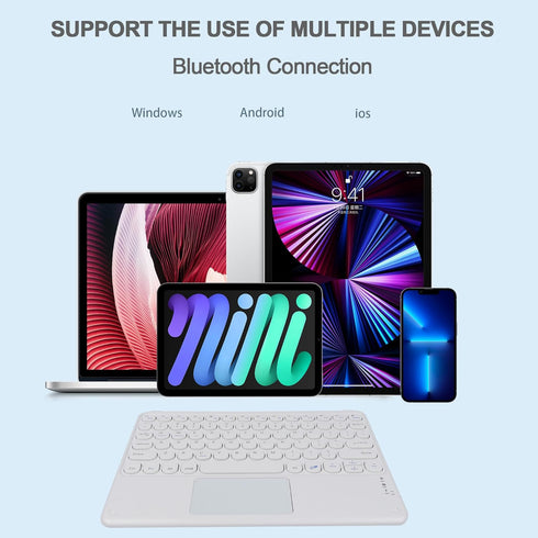 Wireless Keyboard with Touchpad - Ultra-Slim Portable Rechargeable Bluetooth Keyboard for iPad/iPad Pro (White)
