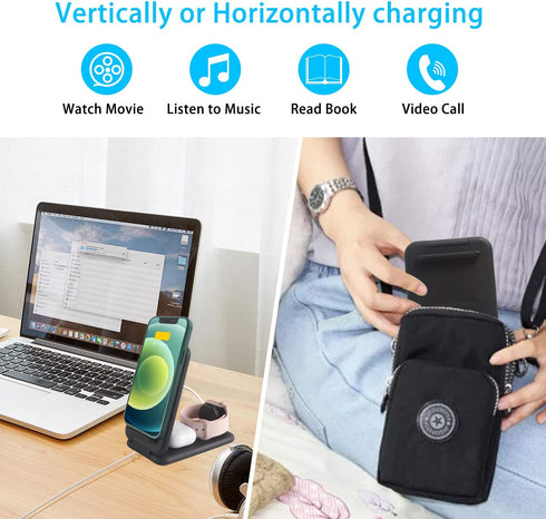 Wireless Charger, 3 in 1 Qi-Certified Folding Fast Charging Station for iPhone 14/13/12/11, Apple Watch, AirPods