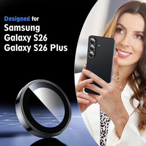 SiHPuoy 2 Sets S26/S26 Camera Lens Protector for Samsung Galaxy Plus, Metal Aluminum CircleTempered Glass Camera