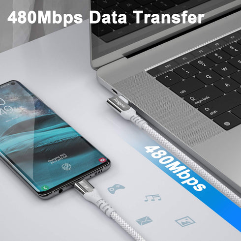Fasgear USB C to USB C Cable 10ft Right Angle 90 Degree, 100W 5A PD Fast Charge Type C Cable Compatible with MacBook Pro