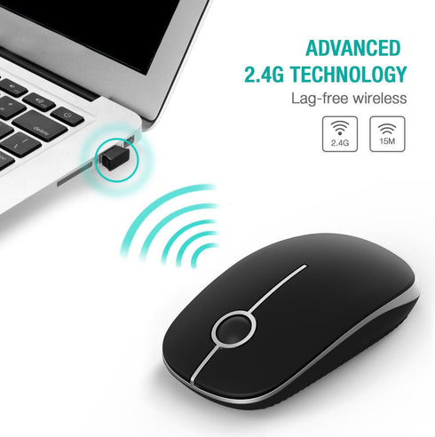 VssoPlor Wireless Mouse, 2.4G Slim Portable Computer Mice with Nano Receiver for Notebook, PC, Laptop (Black and Silver)