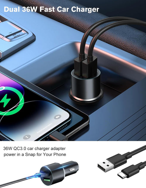 Wireless Car Charger with Fast Max 36W QC3.0 Adapter, Magnetic Magsafe Mount, Retractable Phone Holder for iPhone
