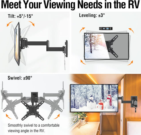 ELIVED Lockable RV TV Mount for 13-43 Inch TVs, Swivel and Tilt for Camper Trailer, Detachable TV Bracket