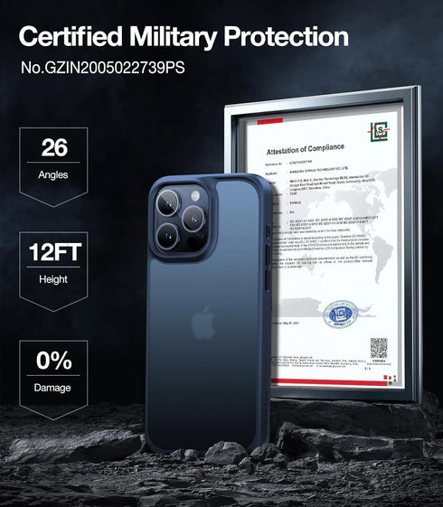 TORRAS Shockproof iPhone 12/12 Pro Case - Military Grade Drop Tested, Translucent Matte Hard PC Back, Blue