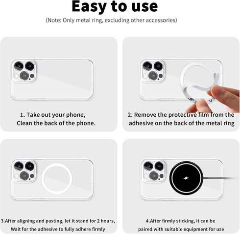 2Pcs Metal Ring Sticker for Pop Socket, Magnetic Grip Adapter for iPhone, MagSafe Wireless Charger (White)