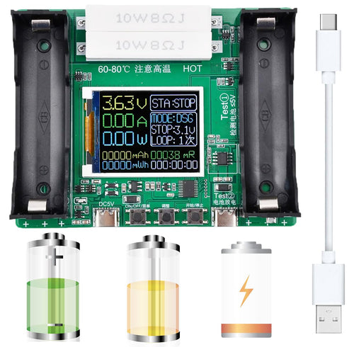 18650 Battery Capacity Tester: LCD Display Digital Automatic Charge and Discharge Tester with Type-C Port