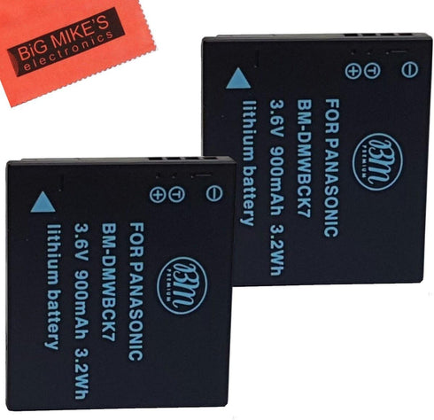 Pack of 2 DMW-BCK7 Batteries for Panasonic Lumix DMC-FH25, FH27, FP5, FP7, FS16, FS18, FS22, FS35, DMC-S1, DMC-S2