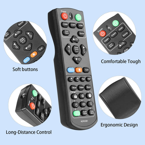 RCP01061 Remote Control Compatible with ViewSonic DLP Projector PJD5153 PJD5154 PJD5254 PJD5151 PJD5155 PJD5250 VS15872 VS15871 VS15873 VS14115 Replacement Controller with Batteries