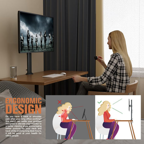 Hemudu 27 inch 42 inch 77lbs, Single Tall Desk Monitor Arm Mount Stand Fit for to Flat Curved Computer Screen