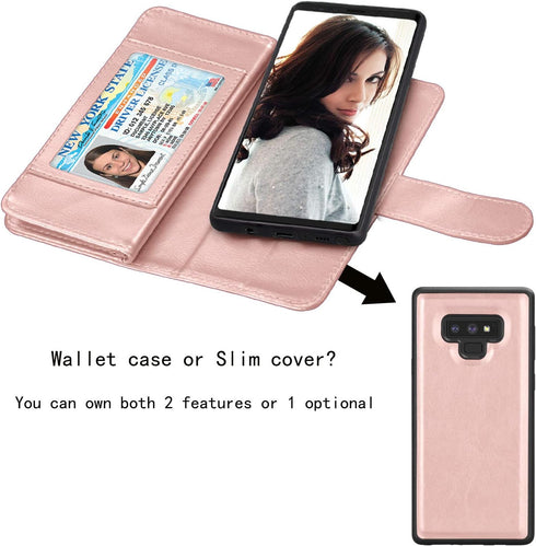 Njjex Luxury Wallet Case for Galaxy Note 9 - PU Leather, 9 Card Slots, Detachable, Kickstand, Magnetic Phone Cover with