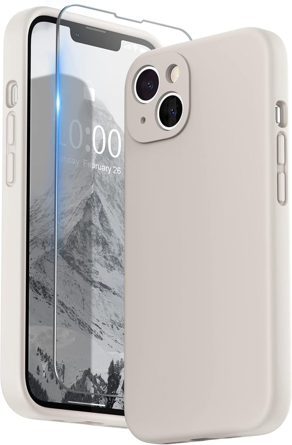 SURPHY iPhone 13 Case with Screen Protector, Liquid Silicone Phone Case 6.1 inch with Camera Protection + Soft