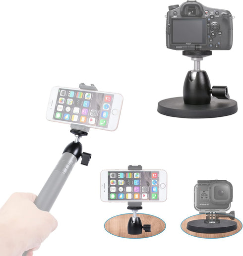 Magnetic Camera Mount Base with Mini Ball Head & GoPro Adapter for Action Cameras, DSLRs, and More