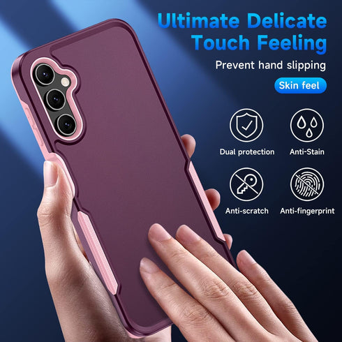 SunRemex Samsung Galaxy A14 5G Case, Dual Layer Heavy Duty Shockproof with HD Screen Protector (WineRedPink)