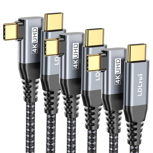 LDLrui USB C Monitor Cable, 4K 60HZ Display, Right Angle 1FT, 3Pack,
