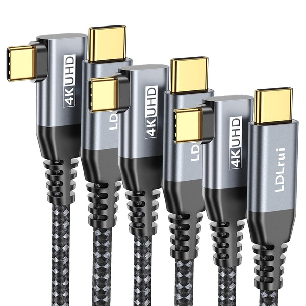 LDLrui USB C Monitor Cable, 4K 60HZ Display, Right Angle 1FT, 3Pack,