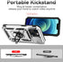 Hitaoyou iPhone 15 Case with Camera Cover & Kickstand, Military Grade Shockproof Heavy Duty Protective Case, Silver
