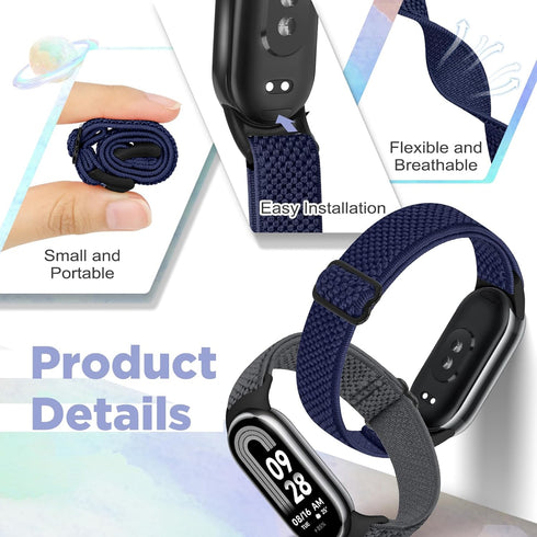 Elastic Bands Compatible with Xiaomi Mi Band 8 Women Men, Stretchy Solo Loop Soft Nylon Elastic Strap Replacement Wristband for Xiaomi Mi Band 8,3 PCS