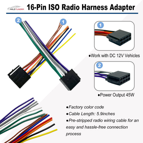 ISO Car Radio Wiring Harness Connector, Radio Power Speakers Adapter for Car Stereo, Replacement for Bluetooth Radio