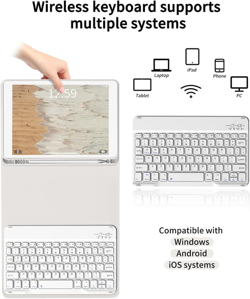 KENKE Case with Keyboard for iPad 9th/8th/7th Gen 10.2 inch, Detachable Wireless Bluetooth Keyboard Cover, Gray