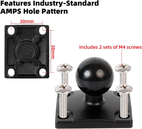 FPN 1" Ball Mount with Aluminum Alloy Square Plate & Short Double Socket Arm, Universal Electronic Device Mounting Base