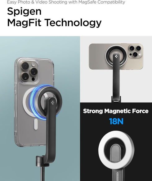 Spigen S580W (MagFit) MagSafe Selfie Stick Tripod Stand with Bluetooth Remote Control, 47" Extendable for iPhone 16 15