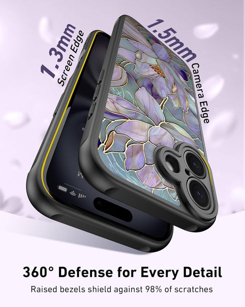 DEENAKIN 17 for iPhone Case Cute,Aesthetic Floral Hard Shell,Compatible with Magsafe,Trendy Unique Cool Retro Western
