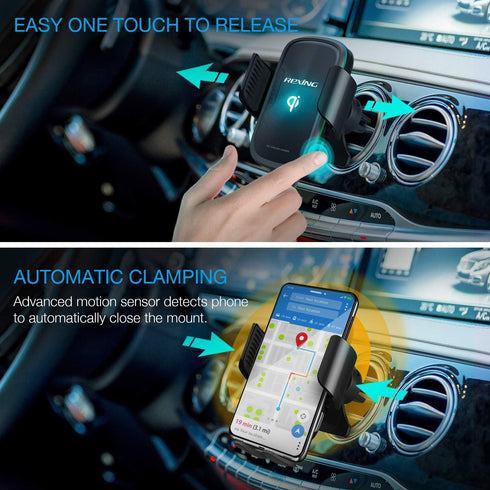 X5 Motorized Qi Car Mount - 15W/7.5W Wireless Charging, Auto Sensing Clamping for iPhone, Android & Galaxy Smartphones