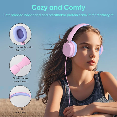 A+ Scholars 2 Pack 3.5mm Kids Headphones with Sharing Splitter, Stereo Sound Over-Ear Wired Headphones for Kids